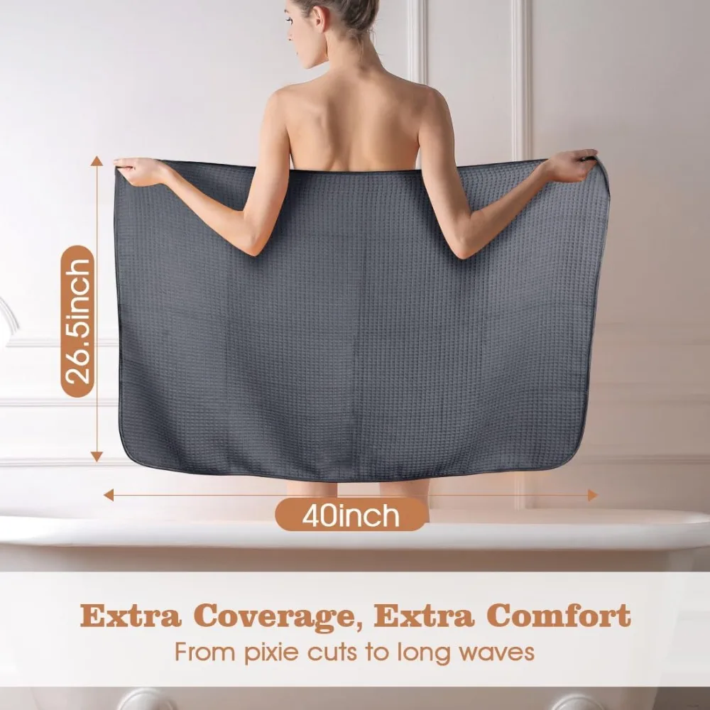 Microfiber Hair Towel Wrap for Women Long Curly Hair Super Soft Fast Drying Waffle Towel with Elastic Strap 40X26.5 Grey Brown view 4