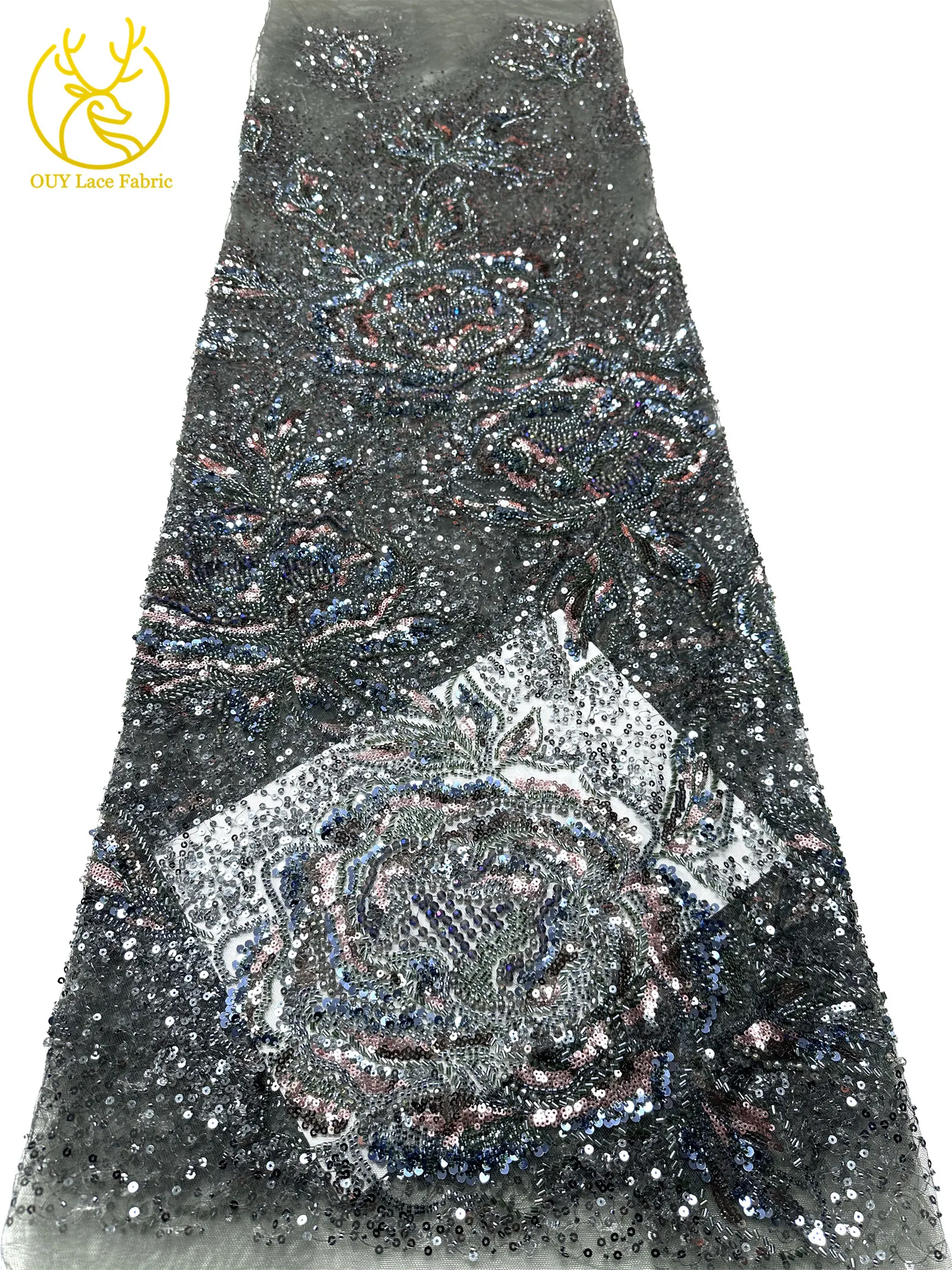 Afrikanischer Bräutigam Schwer Perlenverzierter Spitzenstoff 2026 Hochwertige Französische Nigerianische Pailletten-Spitze Brautkleid-Material – Detail 18
