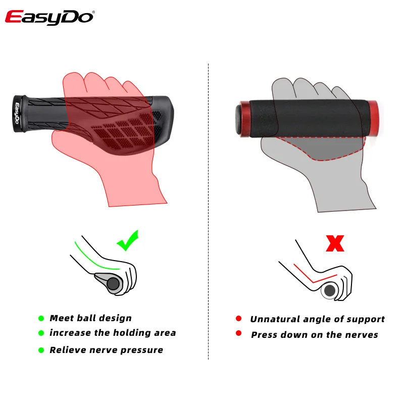 Easydo-ergon apertos para mtb bicicleta, acessórios de borracha e plástico, punhos de borracha antiderrapante