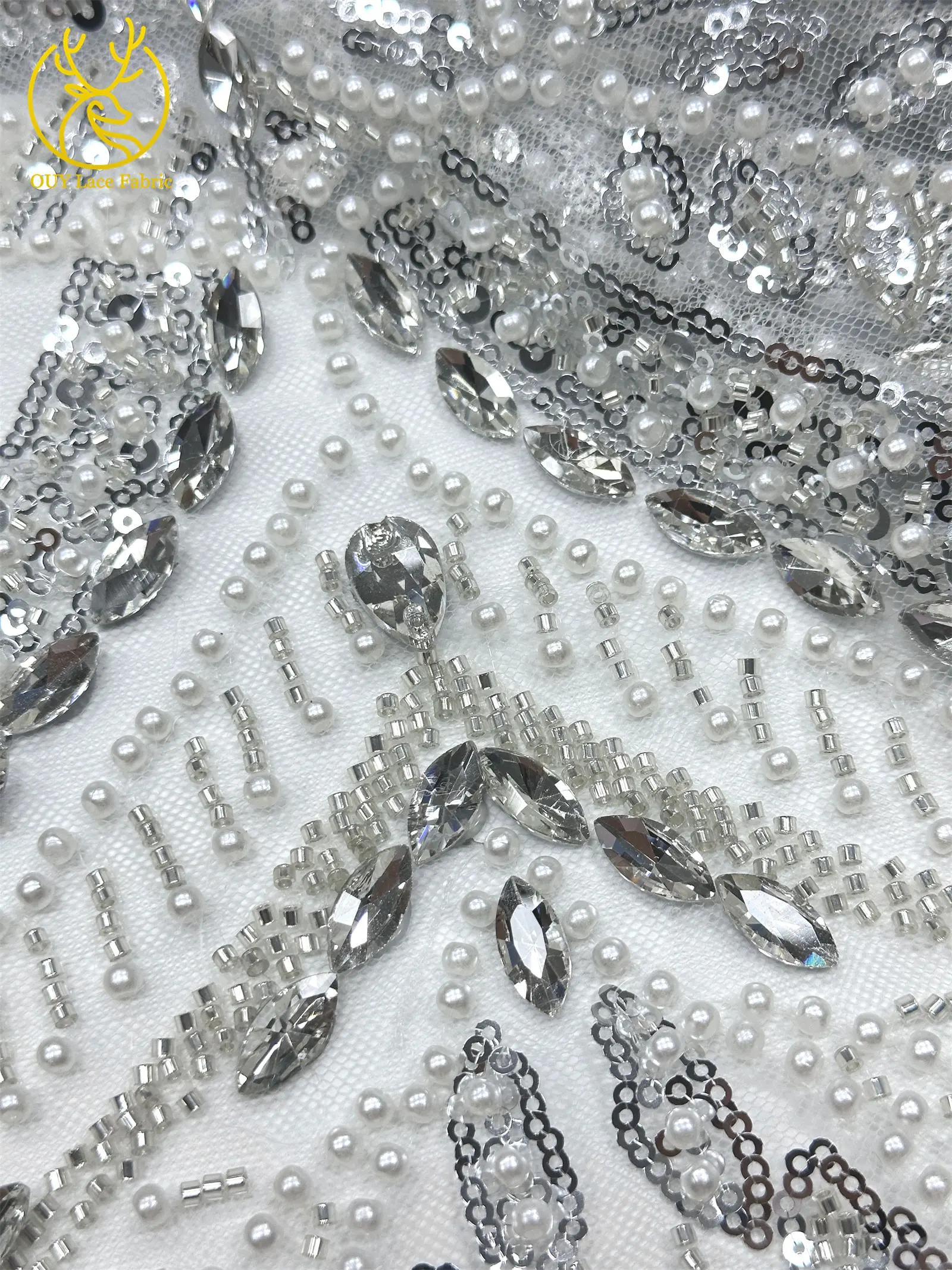 2026 Neues Design Afrikanischer Perlen-Diamant-Spitzenstoff Französischer Nigerianischer Pailletten-Tüll für Damen Partykleid Dekoration Nähen – Detail 15
