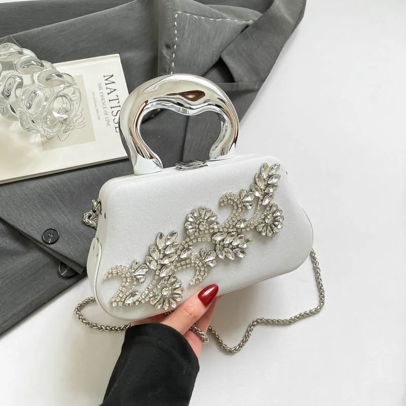 

Boutique De FGG Women Gold Crystal Clutch Evening Handbags and Purses Bridal Wedding Satin Clutch Bags with Handle