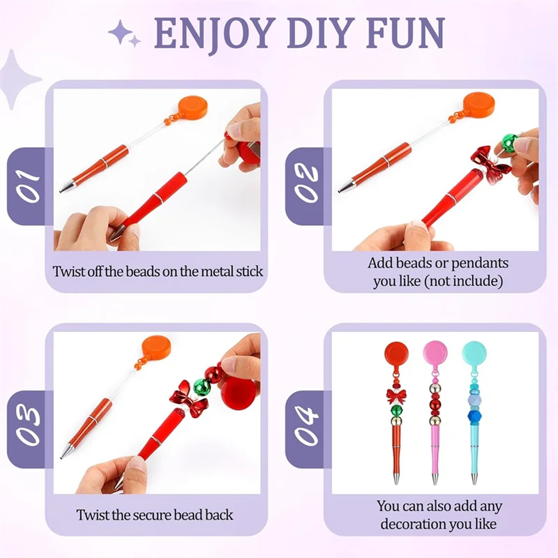 

A76F-10Pcs Bead Pens, Retractable Badge Scroll Clip Pull-On Ballpoint Pen DIY Pen For Nurses Teachers Students Staff