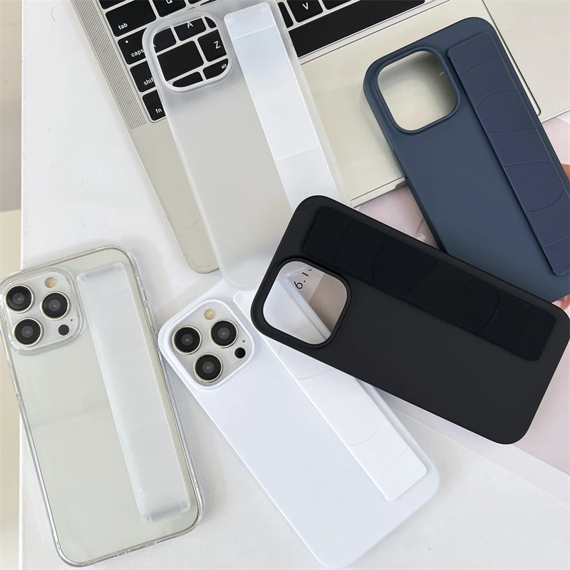 Luxury Solid Stretch Silicone Wrist Strap Case For iphone 11 12 13 14 15 16 Pro Max Plus UltraThin Matte Shockproof Hard Cover
