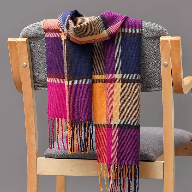 2023 New Cashmere Plaid Scarf Soft Solid Women Winter Shawl New Wrap Bandana Pashmina Tassel Thicken Warm Neckerchief