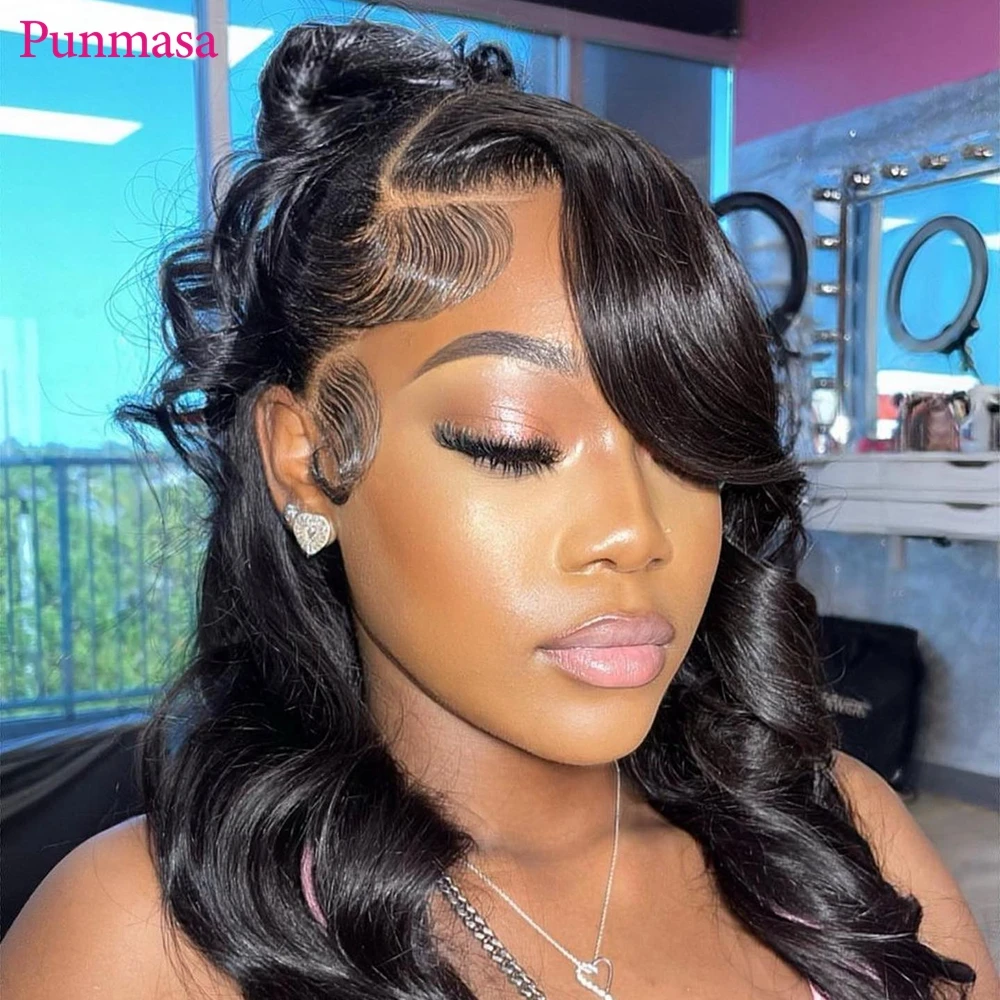 Punmasa Blue Color Body Wave Human Hair Wigs 13x6 Transparent Lace Front Wigs for Black Women PrePlucked 200%  13X4 Frontal Wig