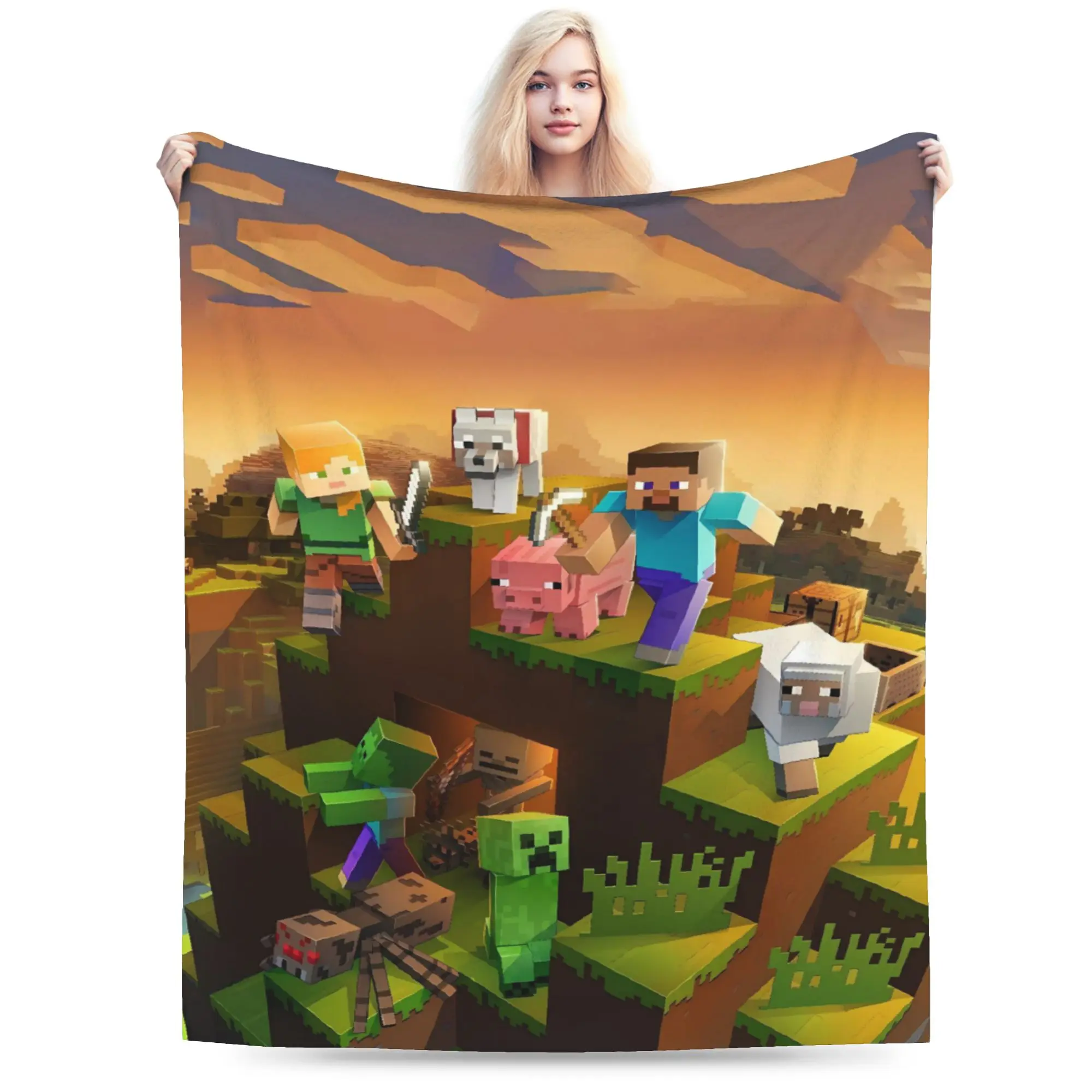 Game M-Minecrafts Warm Blanket  Picnic Plush Throw Blanket Funny Couch Chair Flannel Bedspread Sofa Bed Cover