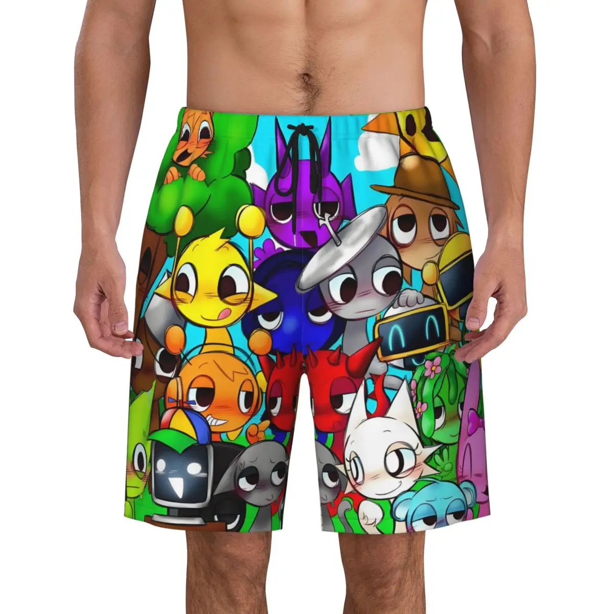 

Custom Sprunkis Fun Bot Swim Trunks Men Quick Dry Board Shorts Bathing Suits Boardshorts