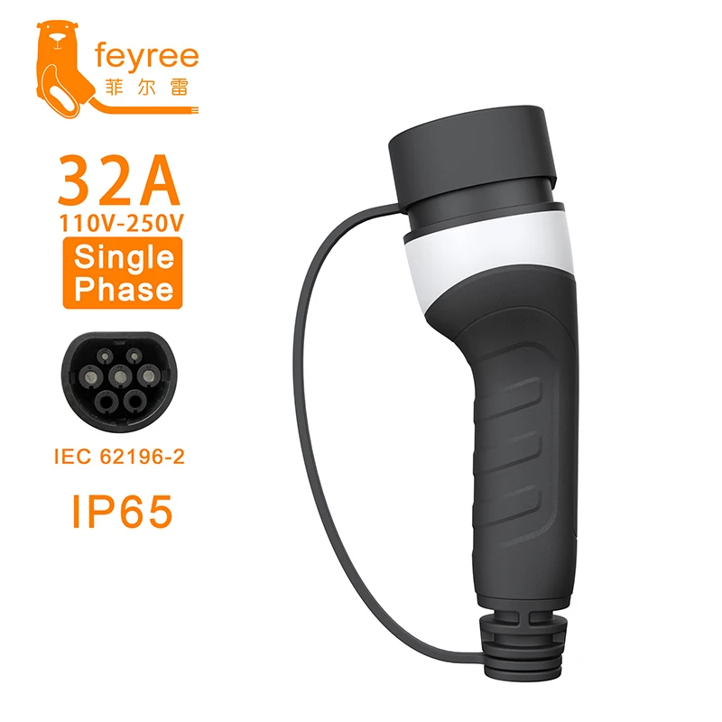 Feyree EV Charger Plug Type2 Female Socket for Car Side 16A 32A 1Phase 11KW 22KW 3Phase IEC62196-2 Adapter for Electric Vehicle