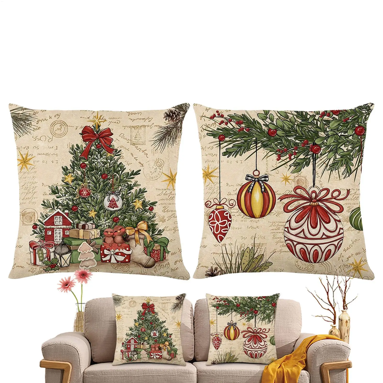 Christmas Pillow Cover 2 Pieces 45x45cm Breathable Festival Pillowcase Cushion Covers For Home Living Room Farmhouse Entryway