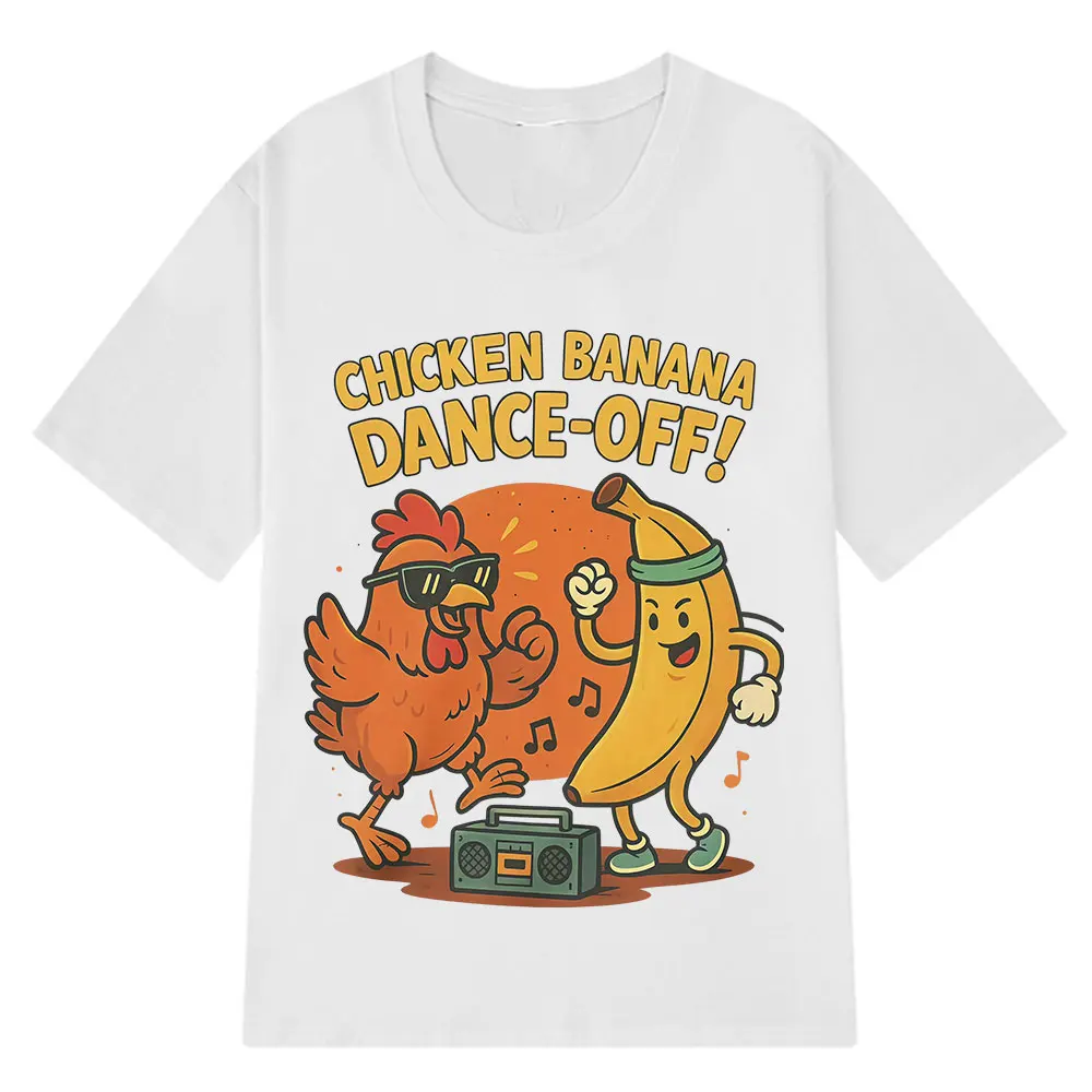 Funny Chicken Banana Dance Cute Cartoon Meme TShirt Summer Short-sleeved Harajuku Cotton Trendy T-shirt Unisex Tees Streetwear