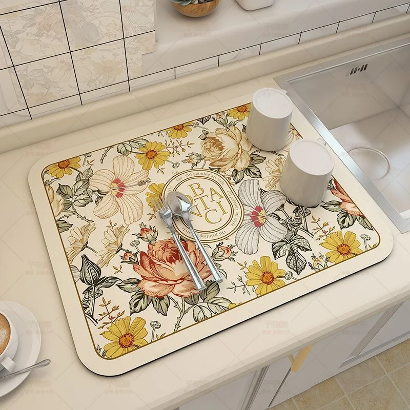 Absorbent Quick Dry Non-slip Table Mat Super Absorbent Mat Vintage Diatomaceous Earth Kitchen Dishwashing and Draining Mat Sink
