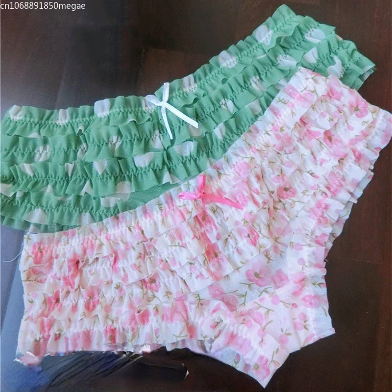 

Cute Sweet Female Panties Cake Layer Lace Briefs Polka Dot Flower Pattern Mesh Breathable Cozy Underpant Women Low Waist Panties