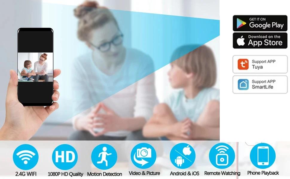 Tuya كاميرا صغيرة ذكية كاملة HD 1080P لاسلكية 2.4G واي فاي لتقوم بها بنفسك كاميرا عرض عن بعد إنذار تلقائي كاميرا مراقبة للمكتب المنزلي