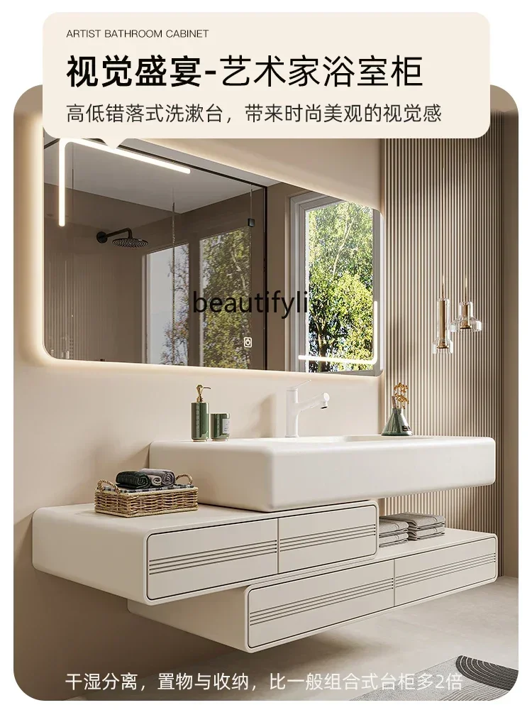 

jj Z.Corian integrated basin cream wind bathroom cabinet washstand, bathroom cabinet combination