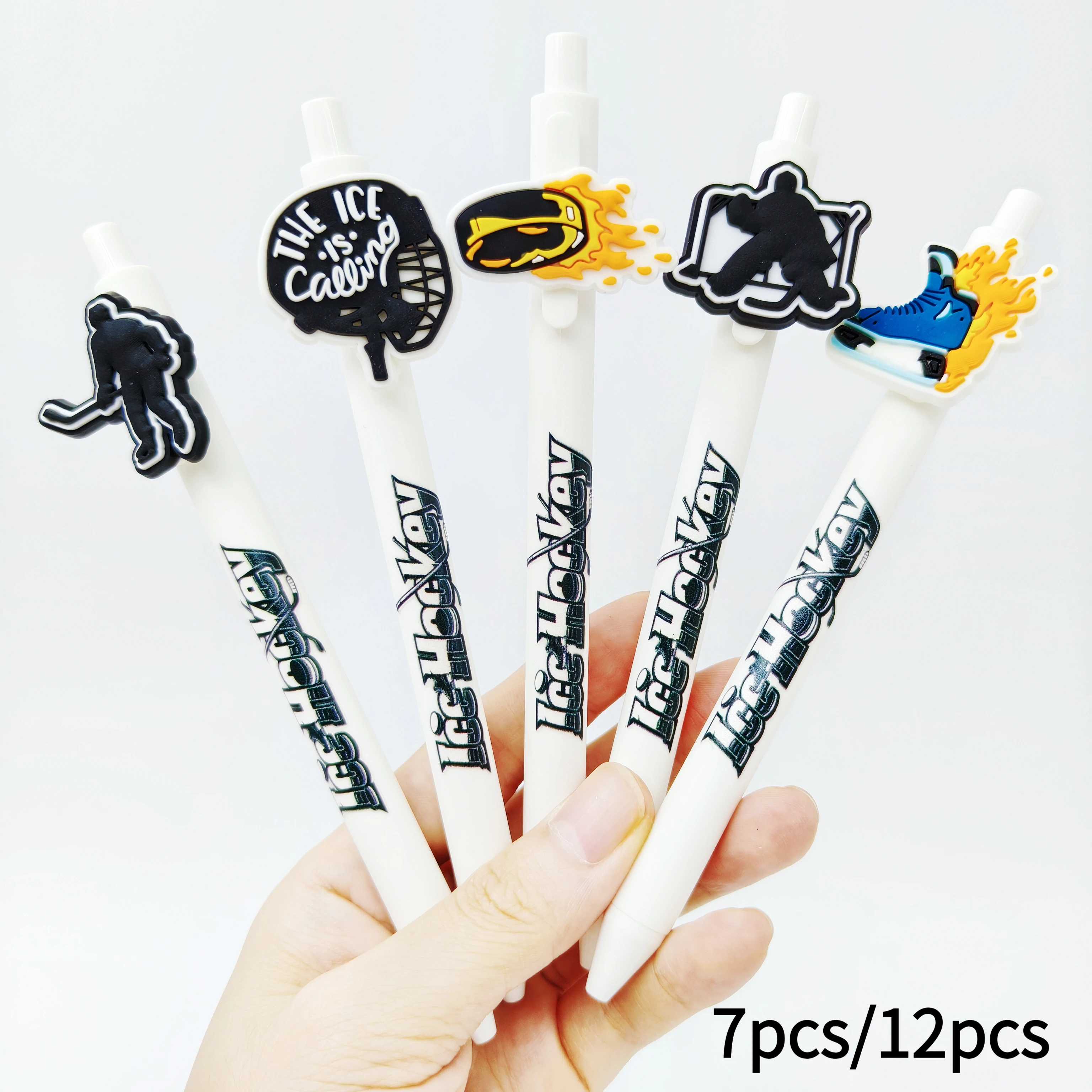 7pcs/12pcs ice hockey modeling patch ballpoint pen white hockey series printed stationery office gift pen