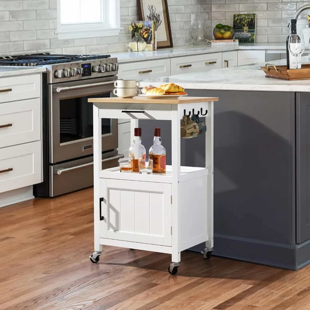 

Rolling Kitchen Island Utility Cart on Wheels with Wood Top, Storage Drawer Shelf and Side Hooks, Customized