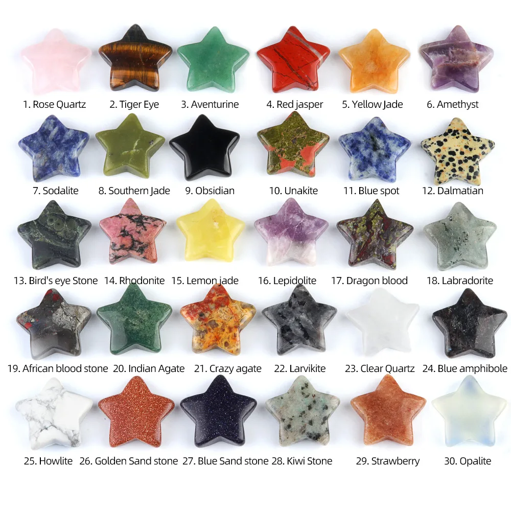 Large 1.2 Inch Natural Stone Agate Star Gemstone Five Pointed Pentagram Shaped Pocket Worry Stones Polished Healing Crystal Gift
