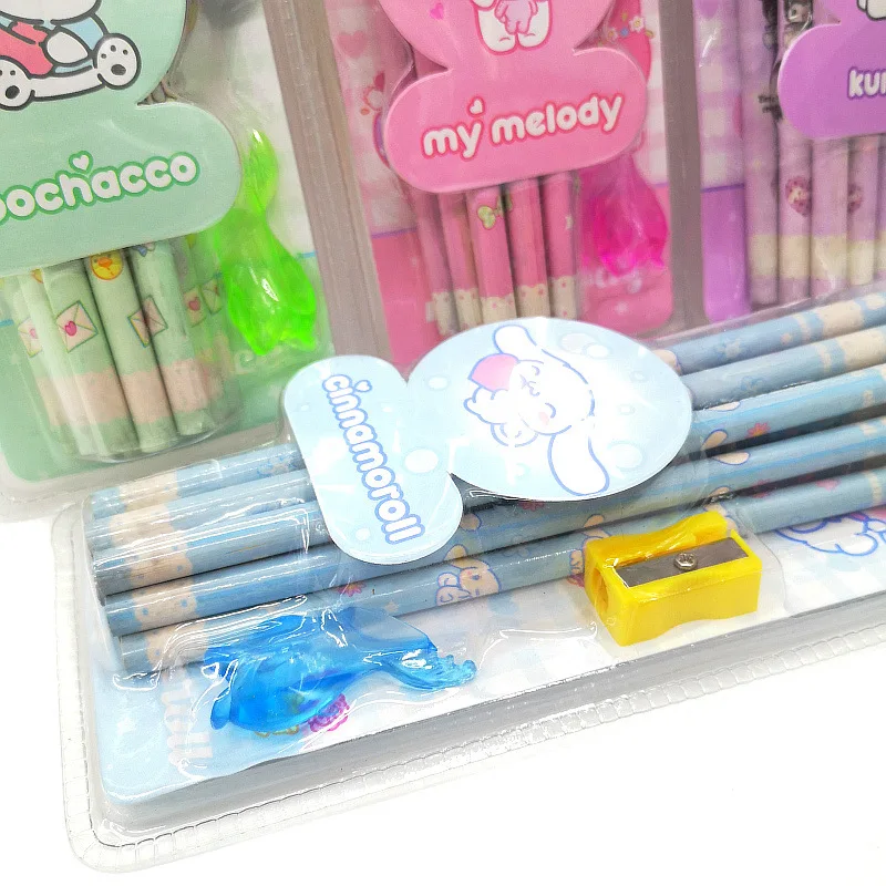 24/48pcs Sanrio Wooden Pencils With Eraser Kawaii My Melody Kuromi Cinnamoroll Pencils Kids Stationery School Supplies Wholesale