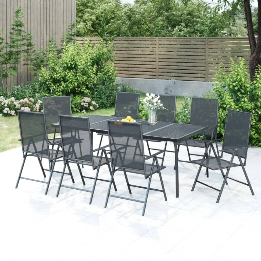 

9 Piece Patio Dining Set Anthracite Steel