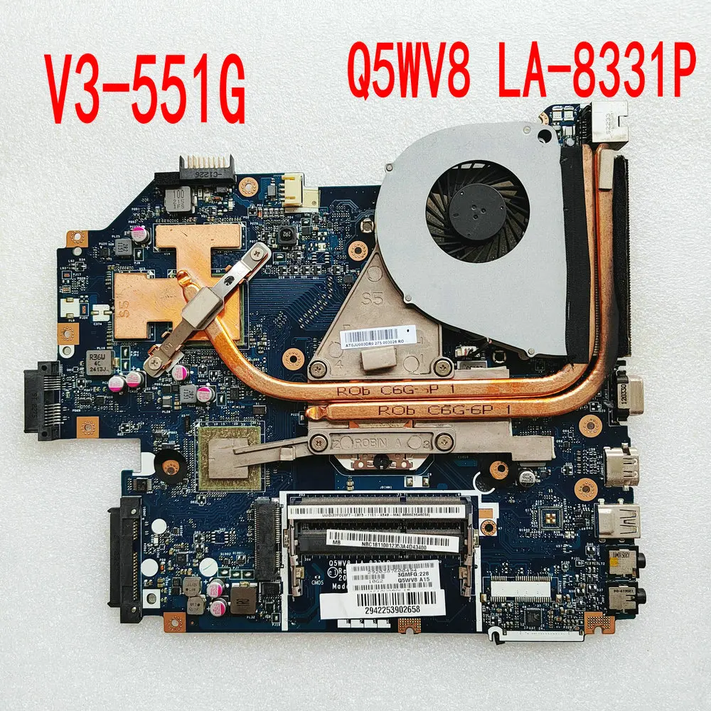 NBC1911001 NB.C1911.001 For acer aspire V3-551 V3-551G Laptop Motherboard Q5WV8 LA-8331P + CPU+Heatsink NB.C1911.001