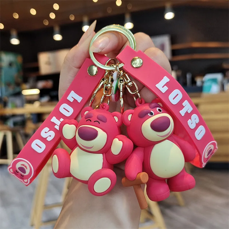 Anime Disney Toy Story Strawberry Bear Lotso Keychain Cartoon Figure Bag Pendant Keyring Collectible Decor Jewelry Accessories