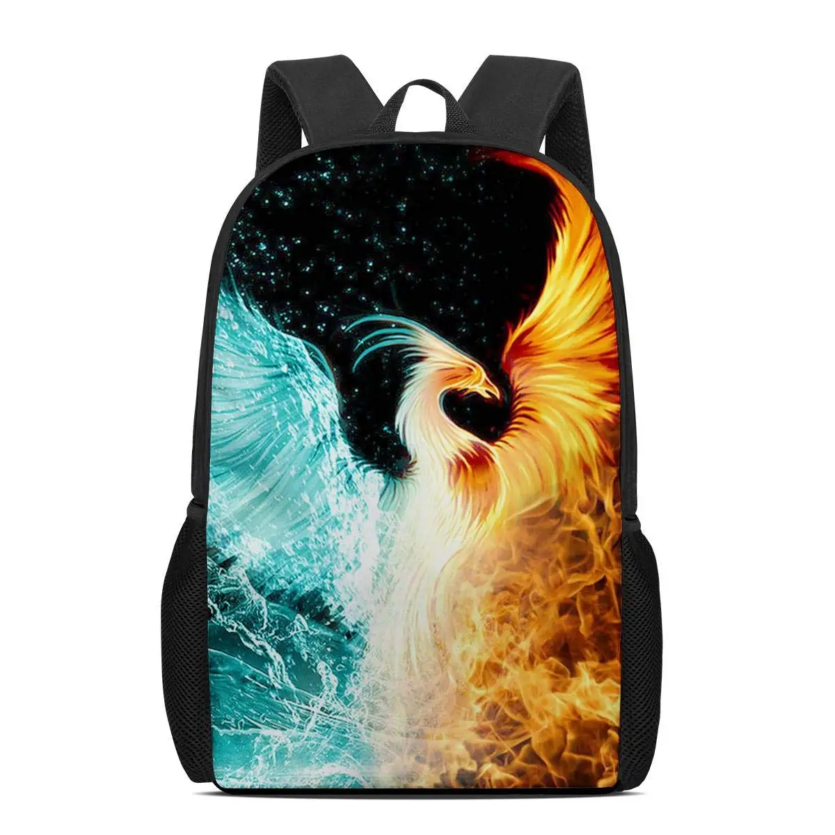 Water and Fire Phoenix Printing School Backpack Popular 16 Inch Bookbag Backpack for Elementary or Middle School Boys and Girls