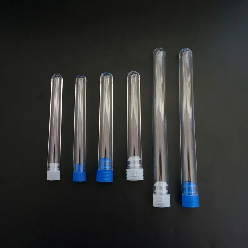 50pcs/lot Clear Plastic Test Tubes with Color Plugs Diameter 12mm/13mm/15mm PS Benzene-penetrating Test Tube