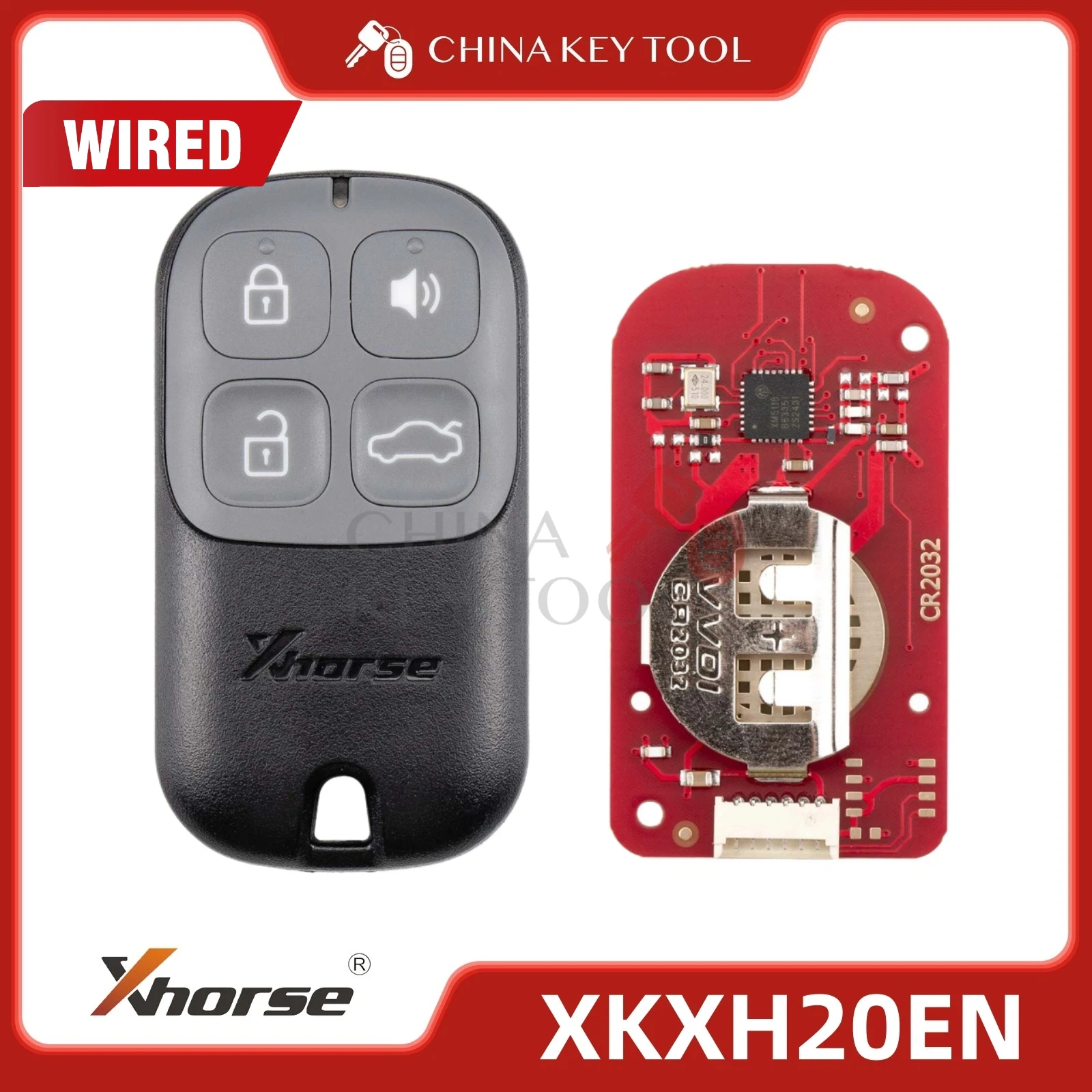 Xhorse XKXH20EN 2nd Generation Garage Remote Key Black 4 Buttons V2 Wired Key Fob Wireless Programming