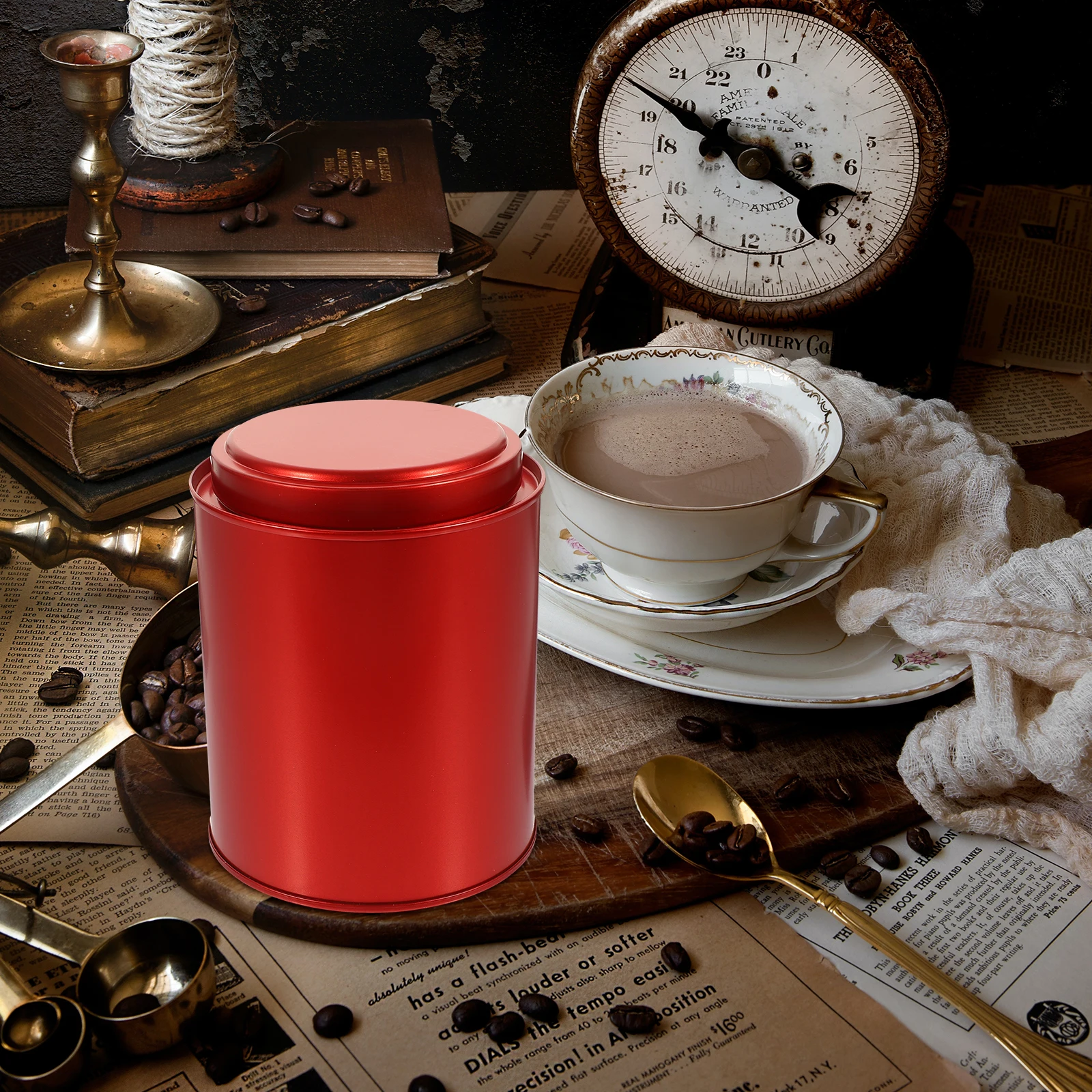 

Tea Canister Sealed Jar Tin Box Brown Color Multi-function Container Desktop Tinplate Canisters Household Tea Accessory Storage