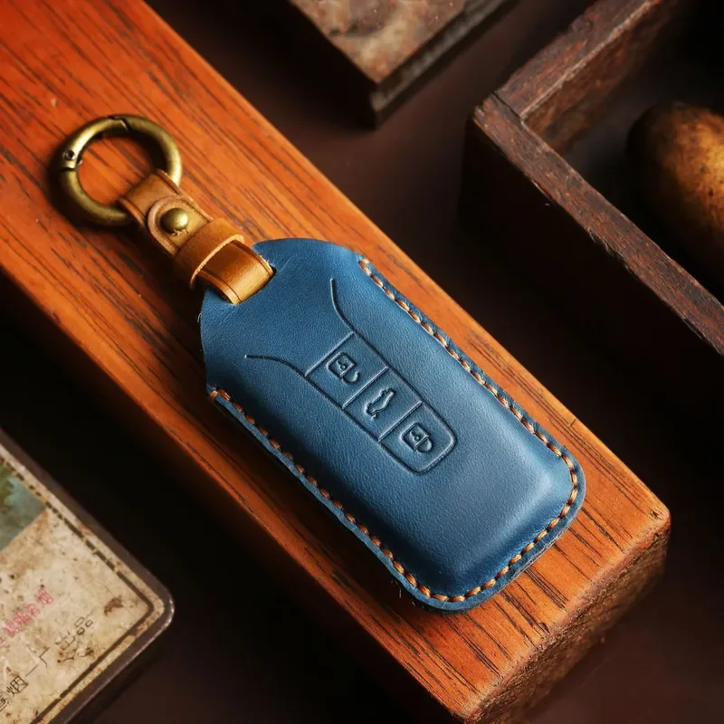 for Volkswagen Touareg Key Cover Genuine Leather Handmade Car Key Bag Case Protective Shell Compatible with Original Remote