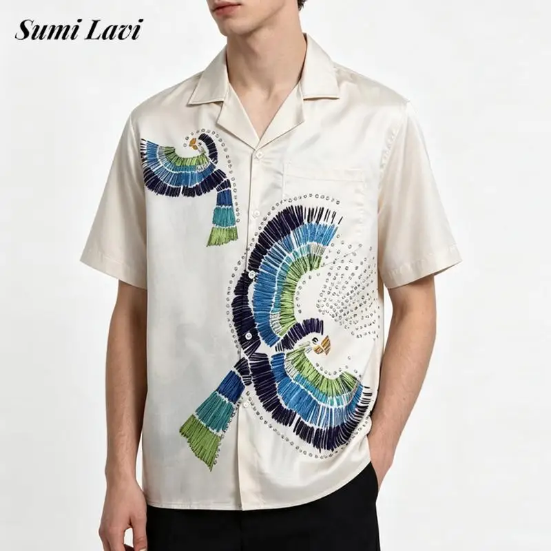 2026 Sommer Stylische Herren Kurzarm-Hemden Vintage Geknöpftes Revers-Seidenhemd Oberteile Herren Tägliche Freizeit Grafik-Druck Strickjacken