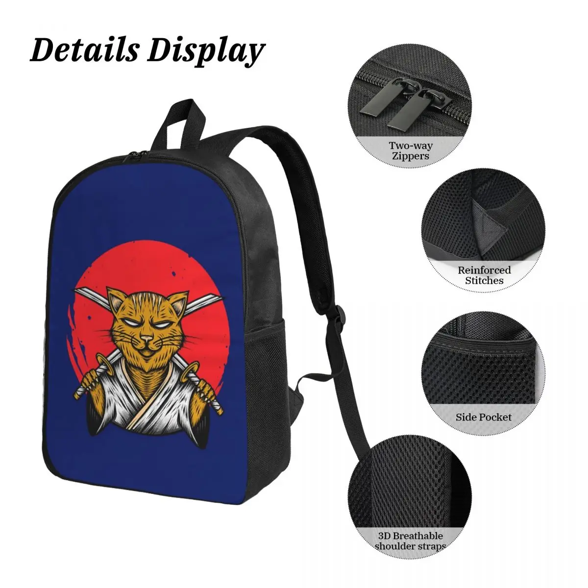 القطط أنيمي سيف ساموراي على ظهره طالب بنين بنات BookBag حقيبة مدرسية كمبيوتر محمول حقائب كتف 3ps معزول حقيبة الغداء مقلمة