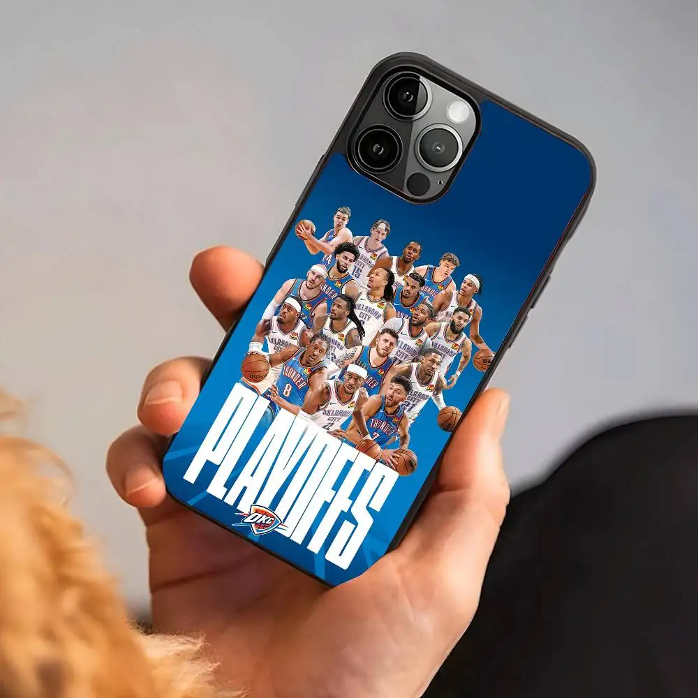 Oklahoma T-Thunde N-NBA playoffs Capa de telefone móvel adequada para Apple 16PRO MAX 15 14 13 12 MINI 11 patch preto casca dura