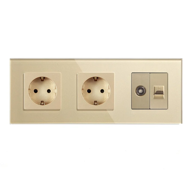 Bingoelec EU Standard Gold CAT6 Rj45 Socket Light Touch Switch and Socket Crystal Glass Panel  Home Improvement