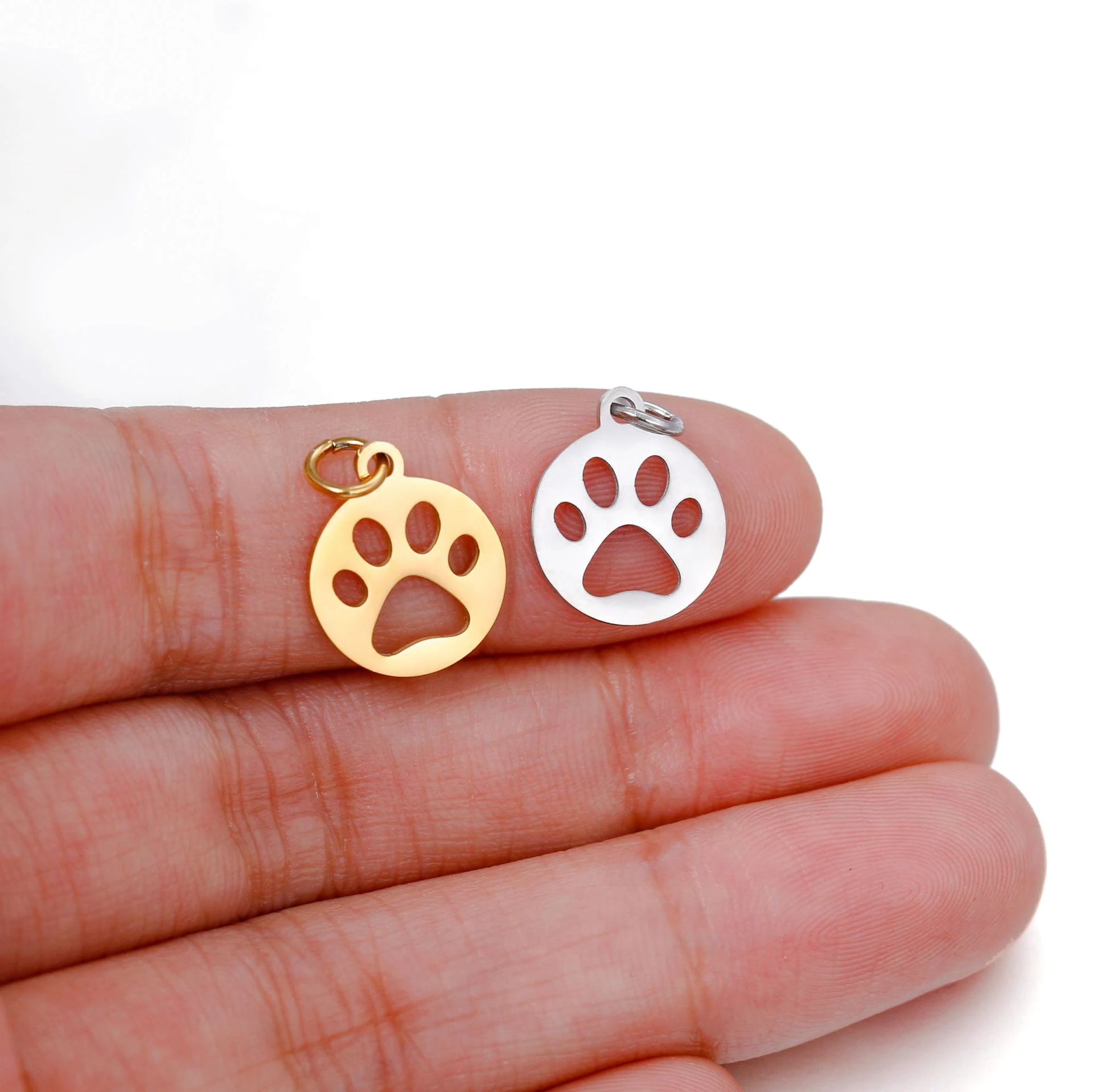 5Pcs/Lot Stainless Steel Charms Round Hollow Animal Dog&Cat Claw Pendants Diy Earrings Necklace Bracelet Jewelry Making Supplies