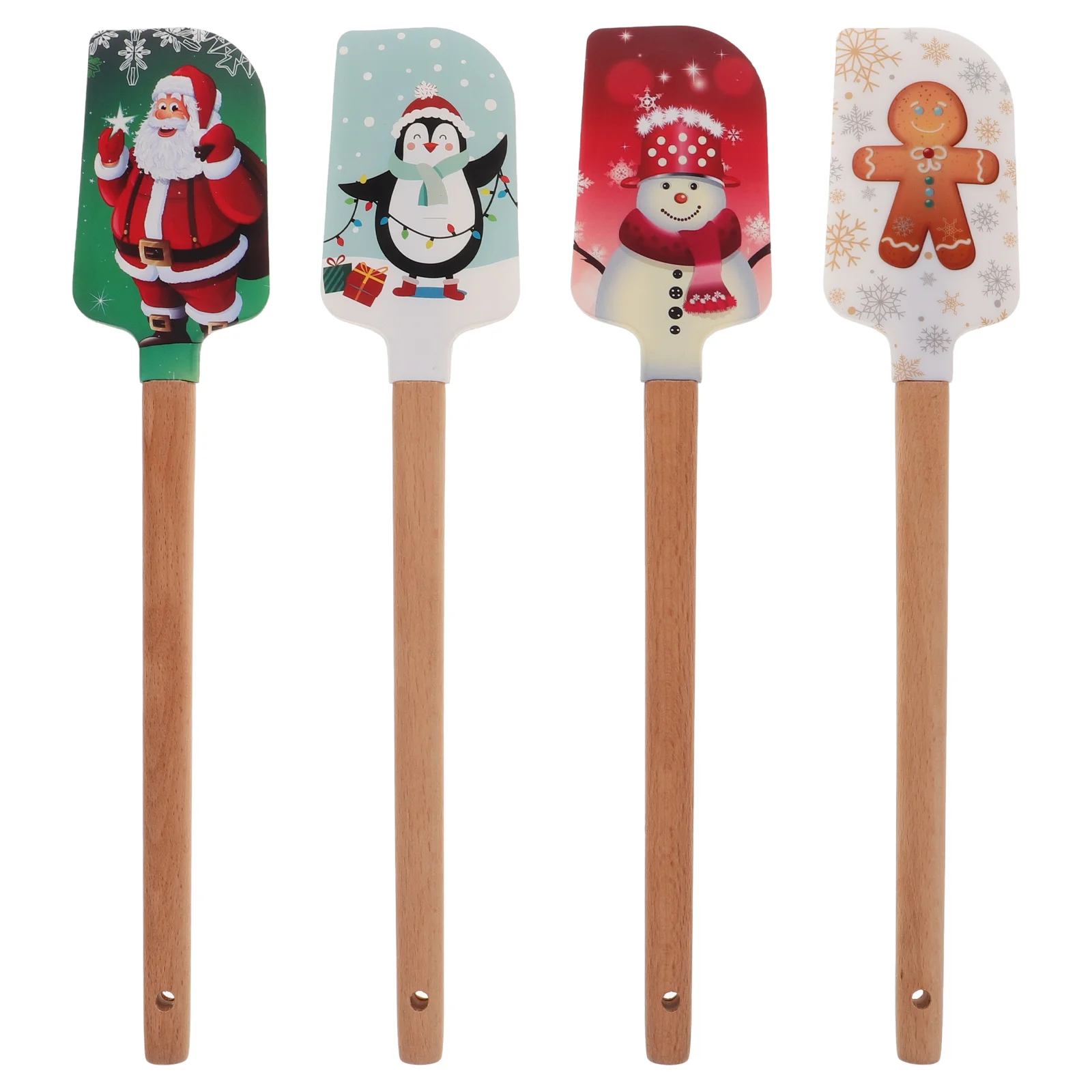 

4 Pcs Cake Cream Spatula Silicone Christmas Plates Small Snowmen Pancake Scraper