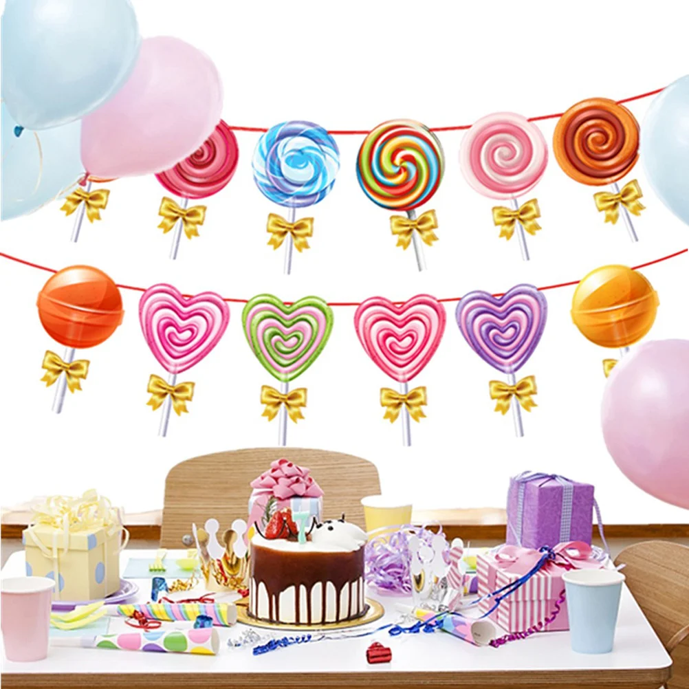 

Bright Color Lollipop Banner Creative Birthday Party Decoration Banner Pull Flag Ideal for Birthday Party Photo Background