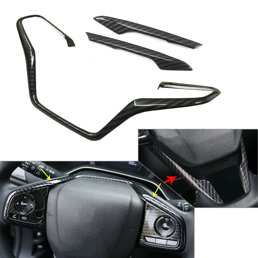 Carbon Fiber Style ABS Car Steering Wheel Trim Moulding 3Pcs/Set FOR HONDA CR-V CRV 2017 2018 2019 2020