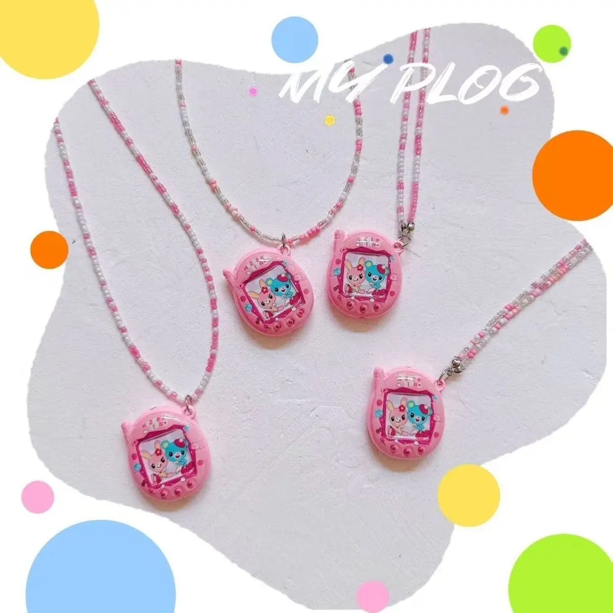 Original Beadwork Cartoon Mp Jojifuku Y2k Accessories Pearl Chain Collarbone Necklace Sweet Girl Virtual Electronic Pet Necklace