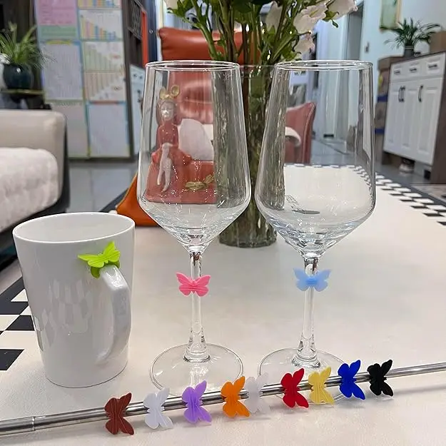 مجموعة سحر الوقايات والوقايات المصنوعة من زجاج النبيذ السيليكون، علامات المشروبات لتزيين حفلات تذوق النبيذ، وحفلات الزفاف، ومتعة الصيف #3