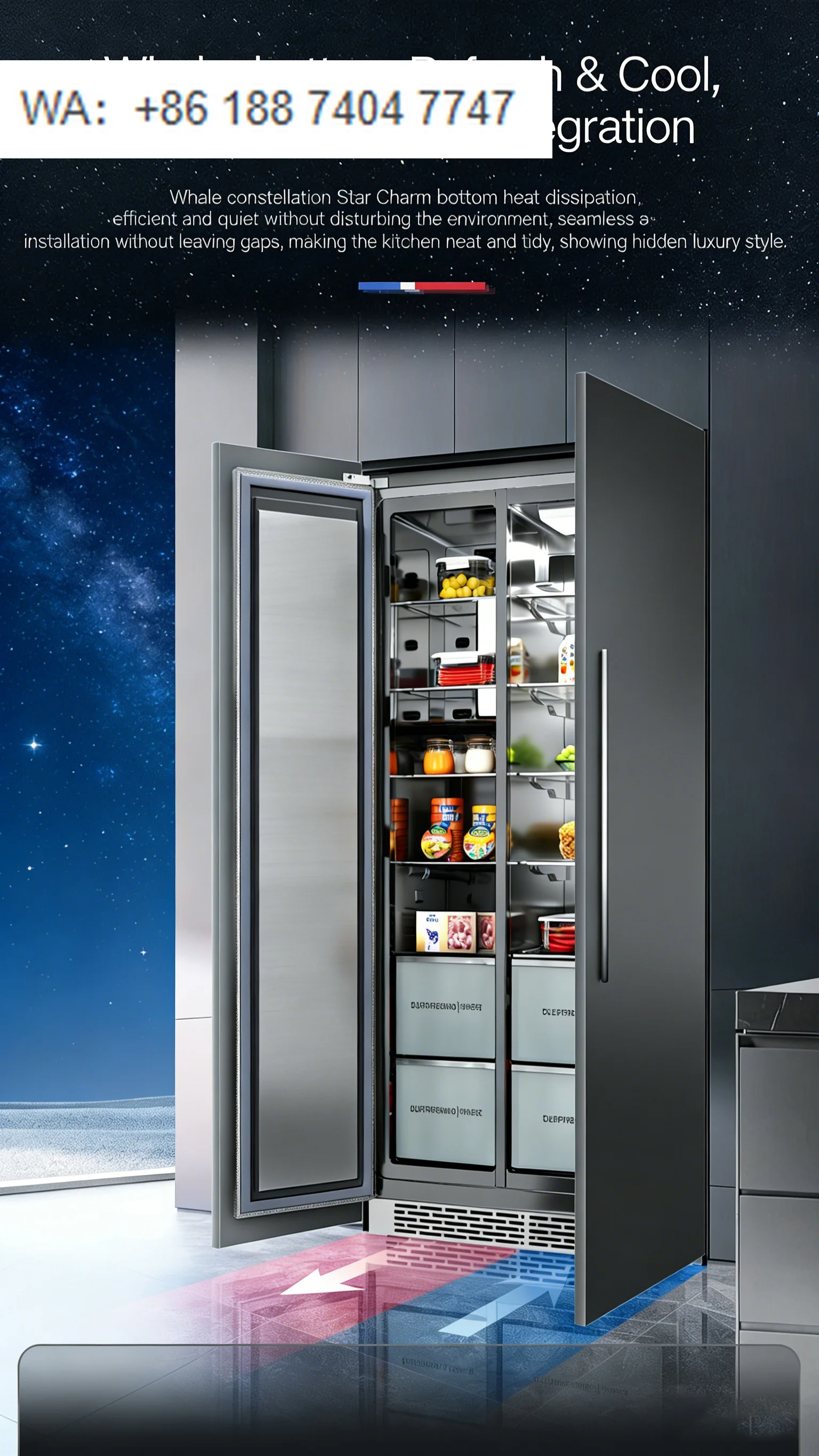 RK188 Best Selling High Quality Side by Side Large Integrated Fridges/built in Refrigerators Front Ventilation