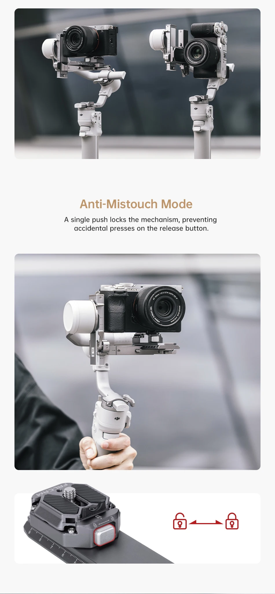 FALCAM F38 Schnellwechsel-Kit für DJI RS4 Mini-Stabilisator mit Anti-Mistouch-Modus, dreistufige Positionierungssteckplätze – Detail 4
