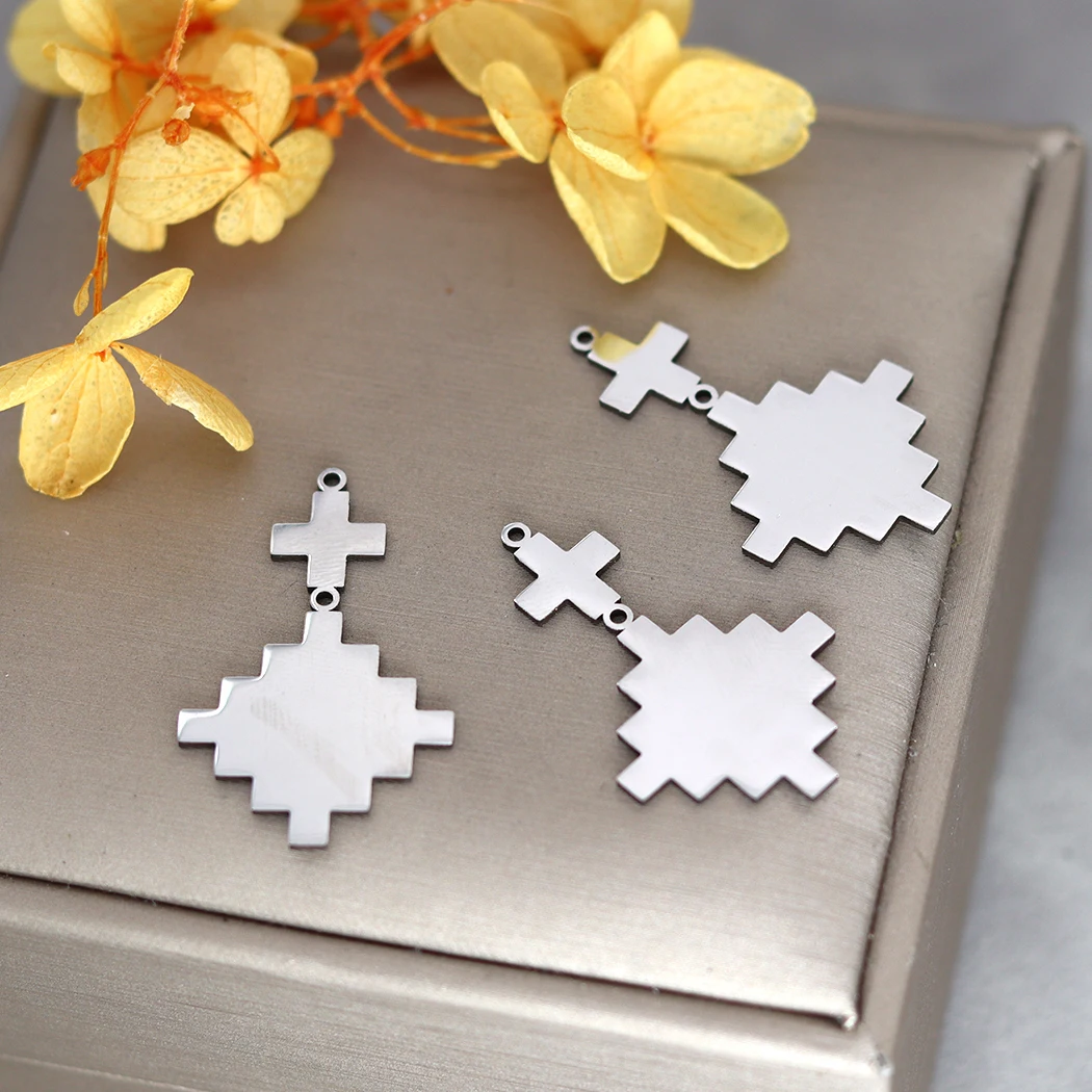 3pcs Novelty Cross Charms Mirror Polish Stainless Steel Pendant For DIY Making Necklace Bracelet Summer Jewelry