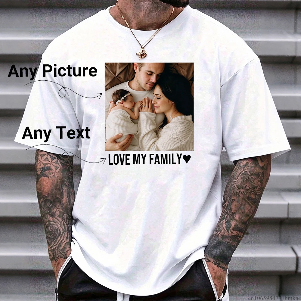 Men Custom Photo Text Print T-shirt Personalized Customized Image Logo Tee Custom Your Own Design Short Sleeve O-neck Casual T