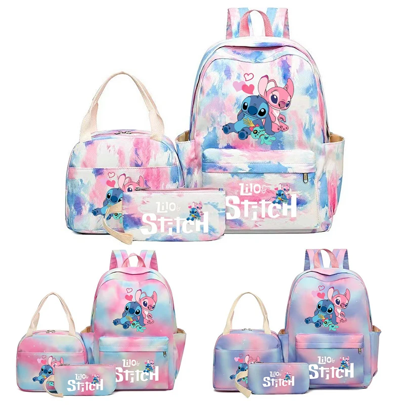 3pcs Stitch Large Capacity Backpack, Cartoon Anime Schoolbag, Kids Girl Travel Commute Knapsack With Lunch Bag And Pencil Case