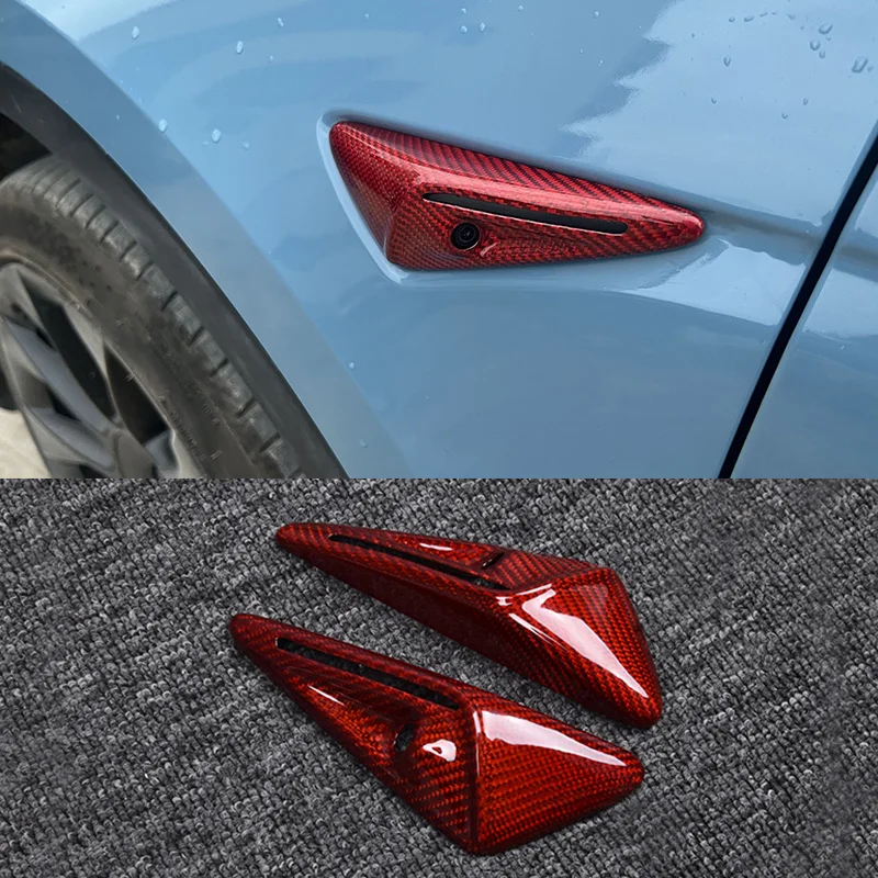

2 Piece Car Exterior Carbon Fiber For Tesla Model 3 Y 2016-2022 Protective Cover Decorative Side Camera Fender Sticker Styling