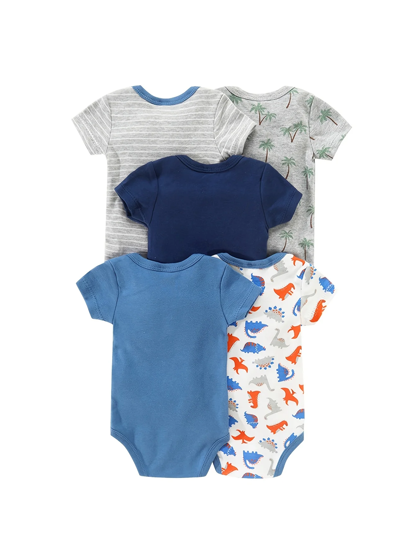 5pcs Baby Boy Triangle Rompers, Creative Bodysuits And Short Crawlers, Short Sleeve Jumpsuits with Dinosaur Pattern, Soft And Breathable Casual Infant Wear, Newborn Hospital Essentials, Bargain, for Outdoor