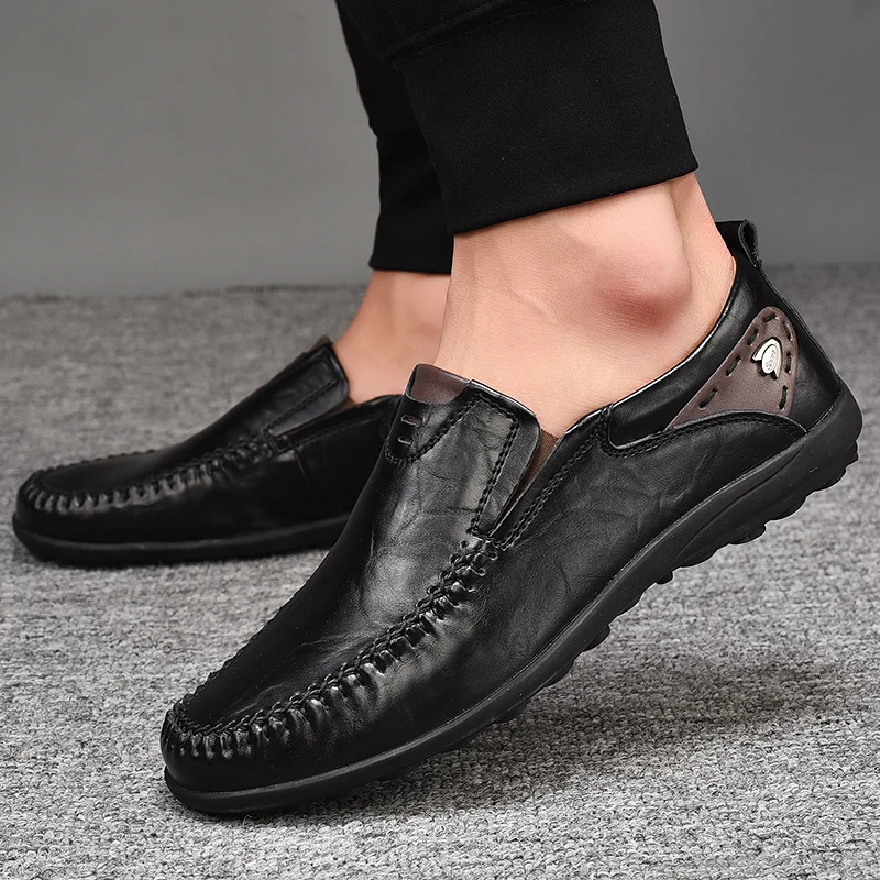 Handmade Leather shoes for Men Casual Loafers Shoes Soft Breathable Moccasins Men\'s Flats Fashion Brand Driving Shoes
