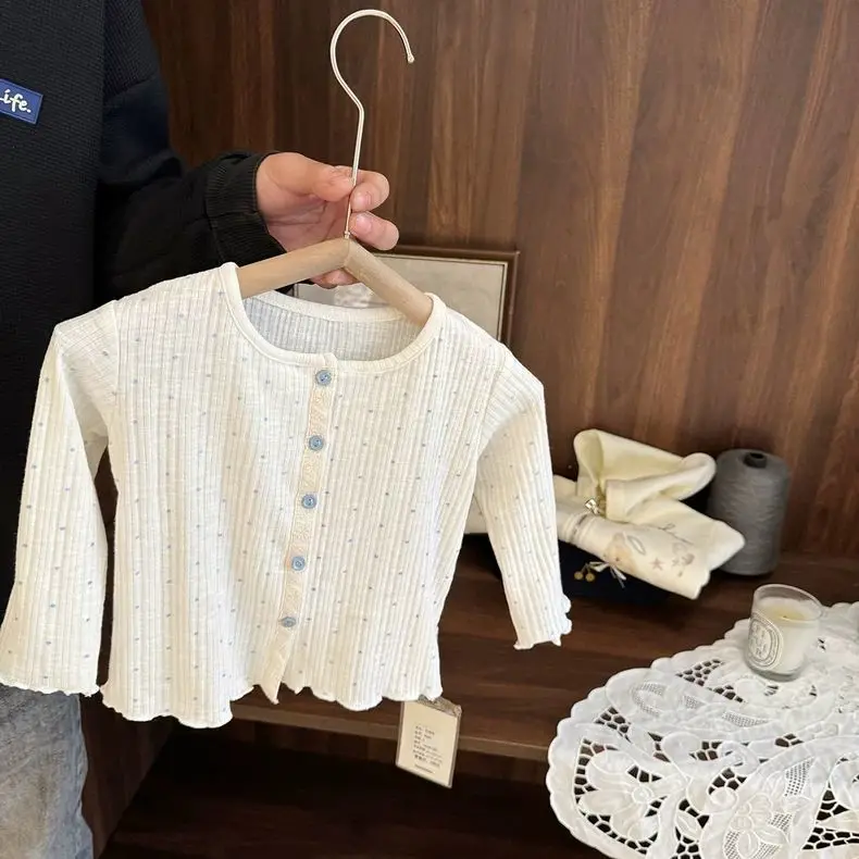 Coat Children Girl Spring Summer New Style Cotton Polka Dot Ruffle Full Sleeve Sun Shirt Versatile Sweet Fashion Casual