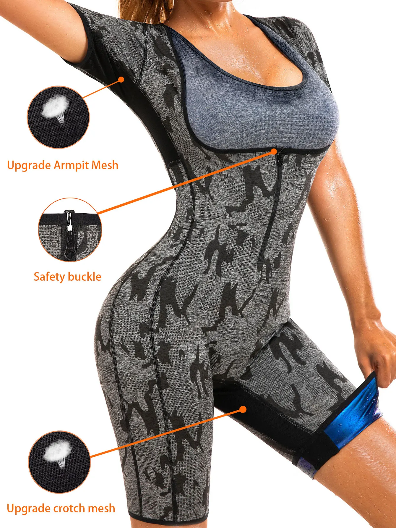 Women Sauna Suit Sweat Shirt Slimming Vest Hot Top Jumpsuit Shapewear,Armpit and Crotch Mesh